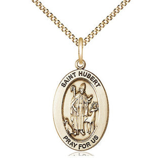 14K Gold-Filled Saint Hubert of Liege Medal & Necklace Set Engraved Catholic Saint Jewelry
