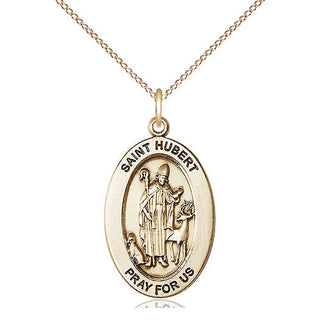 14kt Gold Saint Hubert of Liege Medal Engraved Catholic Saint Jewelry