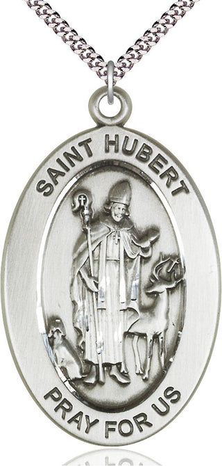 Sterling Silver Saint Hubert of Liege Medal & Necklace Set Engraved Catholic Saint Jewelry