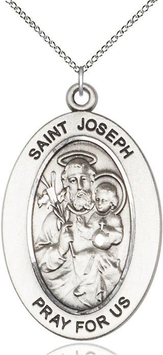 Sterling Silver Saint Joseph Medal & Necklace Set Engraved Catholic Saint Jewelry