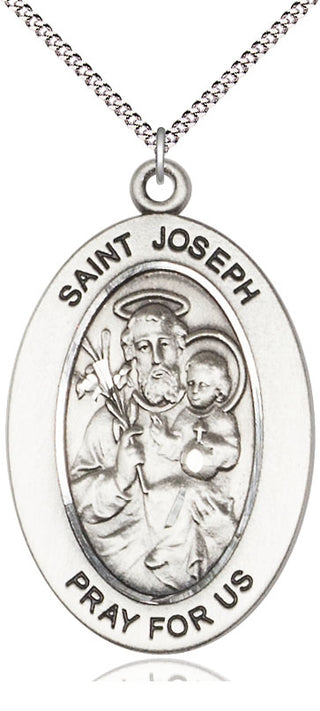 Sterling Silver Saint Joseph Medal & Necklace Set Engraved Catholic Saint Jewelry