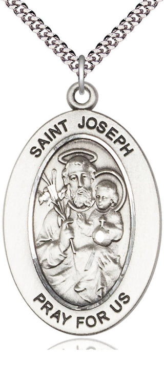 Sterling Silver Saint Joseph Medal & Necklace Set Engraved Catholic Saint Jewelry