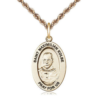 14kt Gold Saint Maximilian Kolbe Medal Engraved Catholic Saint Jewelry