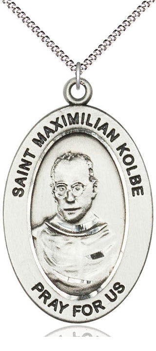 Sterling Silver Saint Maximilian Kolbe Medal & Necklace Set Engraved Catholic Saint Jewelry