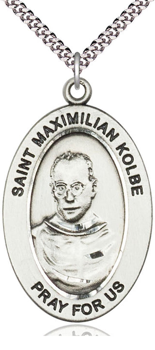Sterling Silver Saint Maximilian Kolbe Medal & Necklace Set Engraved Catholic Saint Jewelry