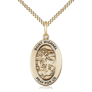 14K Gold-Filled Saint Michael the Archangel Medal & Necklace Set Engraved Catholic Saint Jewelry