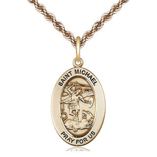 14kt Gold Saint Michael the Archangel Medal Engraved Catholic Saint Jewelry