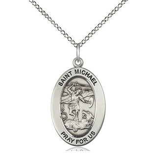 Sterling Silver Saint Michael the Archangel Medal & Necklace Set Engraved Catholic Saint Jewelry
