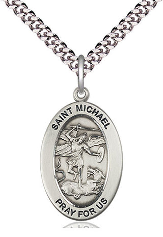 Sterling Silver Saint Michael the Archangel Medal & Necklace Set Engraved Catholic Saint Jewelry