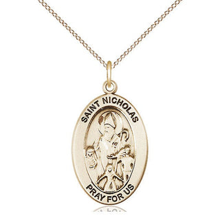 14kt Gold Saint Nicholas Medal Engraved Catholic Saint Jewelry