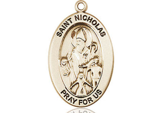 14kt Gold Saint Nicholas Medal Engraved Catholic Saint Jewelry