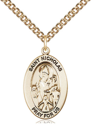 14kt Gold Saint Nicholas Medal Engraved Catholic Saint Jewelry