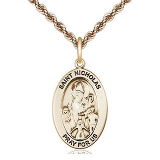 14kt Gold Saint Nicholas Medal Engraved Catholic Saint Jewelry