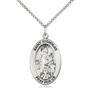 Sterling Silver Saint Nicholas Medal & Necklace Set Engraved Catholic Saint Jewelry