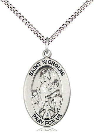 Sterling Silver Saint Nicholas Medal & Necklace Set Engraved Catholic Saint Jewelry