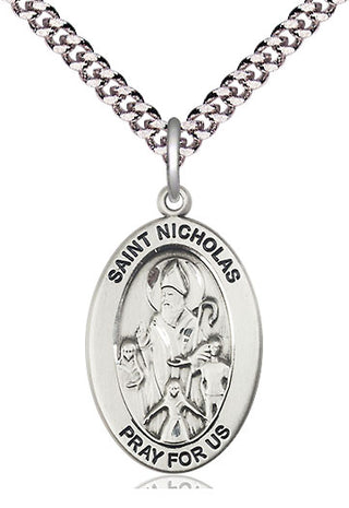 Sterling Silver Saint Nicholas Medal & Necklace Set Engraved Catholic Saint Jewelry