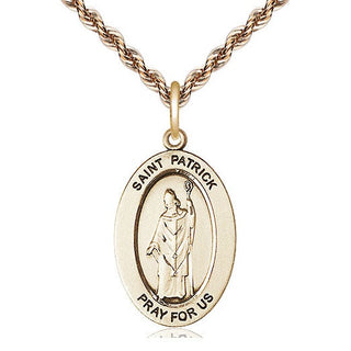 14kt Gold Saint Patrick Medal Engraved Catholic Saint Jewelry