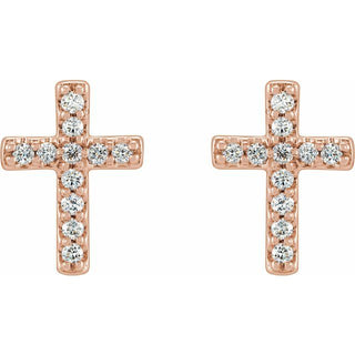 14K Rose 1/10 CTW Natural Diamond Cross Earrings