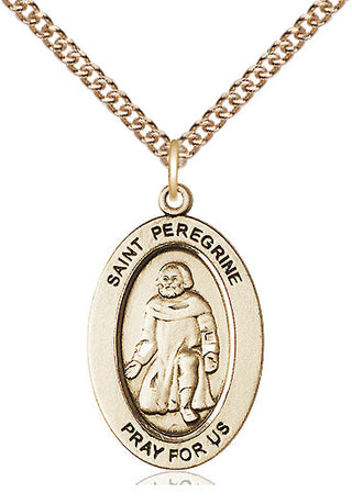 14kt Gold Saint Peregrine Medal Engraved Catholic Saint Jewelry
