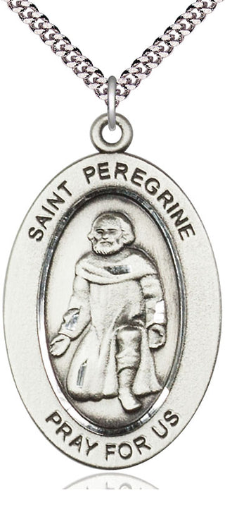 Sterling Silver Saint Peregrine Medal & Necklace Set Engraved Catholic Saint Jewelry