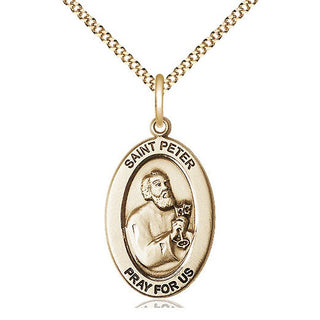 14K Gold-Filled Saint Peter the Apostle Medal & Necklace Set Engraved Catholic Saint Jewelry