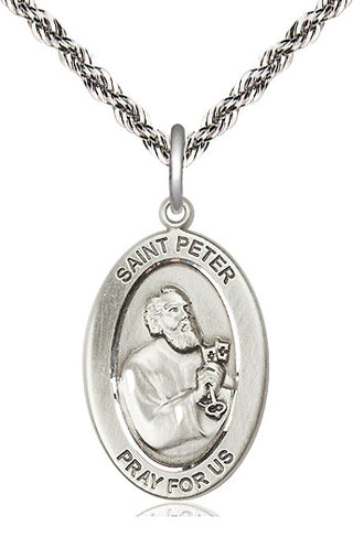 Sterling Silver St. Peter the Apostle Medal & Necklace Set | Engravable