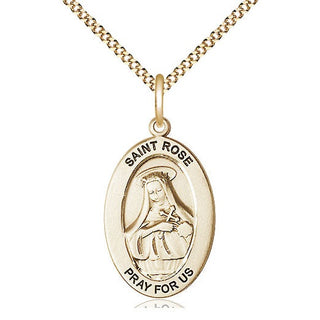 14K Gold-Filled Saint Rose of Lima Medal & Necklace Set Engraved Catholic Saint Jewelry