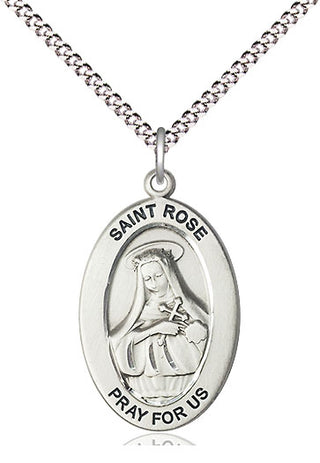 Sterling Silver Saint Rose of Lima Medal & Necklace Set Engraved Catholic Saint Jewelry