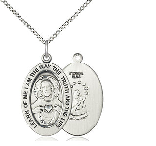 Sterling Silver Scapular Medal & Necklace Set Engraved Catholic Saint Jewelry