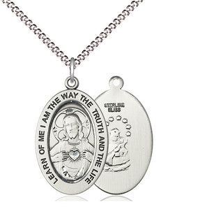 Sterling Silver Scapular Medal & Necklace Set Engraved Catholic Saint Jewelry
