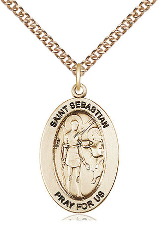 14kt Gold Saint Sebastian Medal Engraved Catholic Saint Jewelry