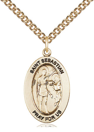 14kt Gold Saint Sebastian Medal Engraved Catholic Saint Jewelry