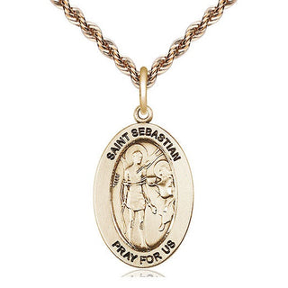 14kt Gold Saint Sebastian Medal Engraved Catholic Saint Jewelry