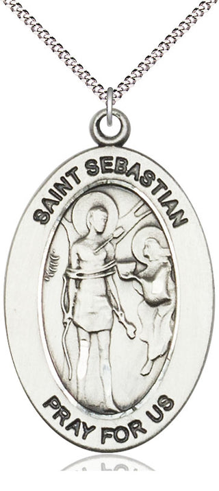 Sterling Silver Saint Sebastian Medal & Necklace Set Engraved Catholic Saint Jewelry