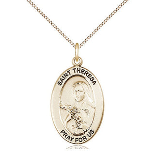 14kt Gold Saint Theresa Medal Engraved Catholic Saint Jewelry