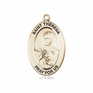 14kt Gold Saint Theresa Medal Engraved Catholic Saint Jewelry
