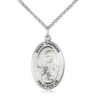 Sterling Silver Saint Theresa Medal & Necklace Set Engraved Catholic Saint Jewelry