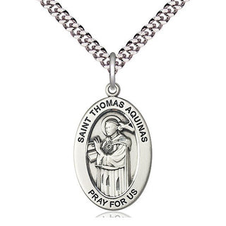 Sterling Silver Saint Thomas Aquinas Medal & Necklace Set Engraved Catholic Saint Jewelry