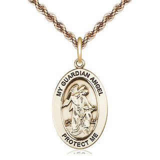 14kt Gold Guardian Angel w/Child Medal Engraved Catholic Saint Jewelry