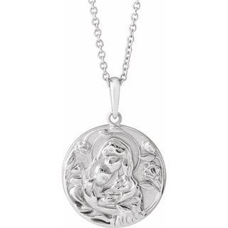 14K White Madonna & Child 16-18" Necklace 