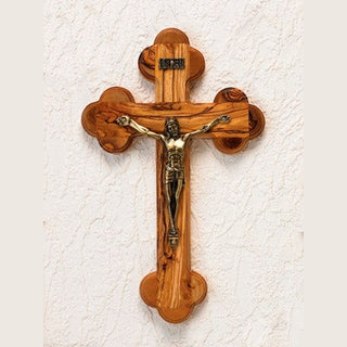 10-inch Olive Wood 14-Station Crucifix - Gold Tone Corpus