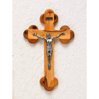10-inch Olive Wood 14-Station Crucifix - Silver Tone Corpus