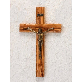 10" Olive Wood Cross Gold Corpus