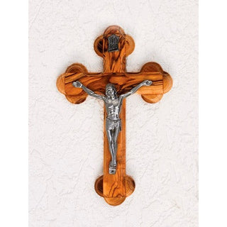 6-1/2-inch Olive Wood 14-Station Crucifix - Silver Tone Corpus