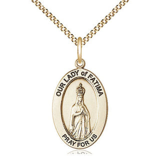 14kt Gold Filled Our Lady of Fatima Medal & Necklace Set Engraved Catholic Saint Jewelry