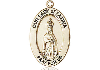14kt Gold Our Lady of Fatima Medal Engraved Catholic Saint Jewelry