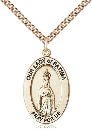 14kt Gold Our Lady of Fatima Medal Engraved Catholic Saint Jewelry