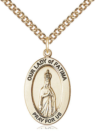 14kt Gold Our Lady of Fatima Medal Engraved Catholic Saint Jewelry