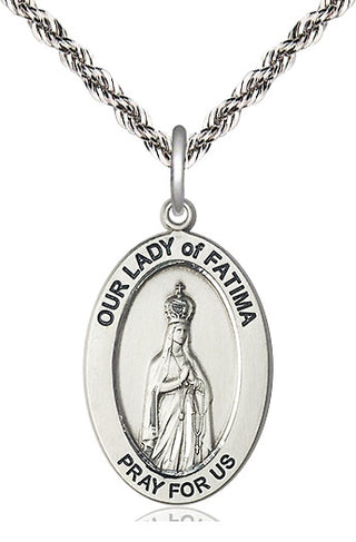 Sterling Silver Our Lady of Fatima Medal & Necklace Set | Engravable