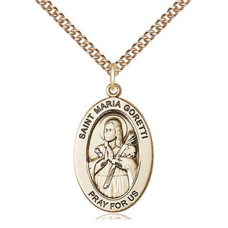 14kt Gold Saint Maria Goretti Medal Engraved Catholic Saint Jewelry